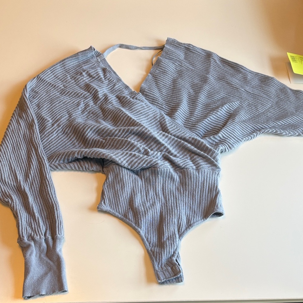 Dusty blue Ribbed Long Sleeve Bodysuit